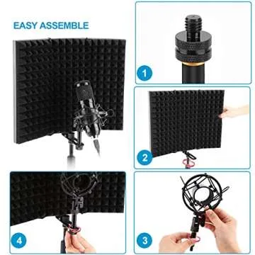 AGPTEK Microphone Isolation Shield, Foldable Adjustable Durable Studio Recording Microphone Isolator Panel for Stand Mount or Table Top