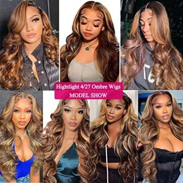 Highlight Ombre Lace Front Wigs Human Hair Pre Plucked with Baby Hair 13x4 Body Wave Frontal Wigs Human Hair 180% Density P4/27 Colored Honey Blonde Human Hair Wig for Women 24 Inch
