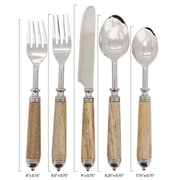Natural Bark Wood Style Handle Place Setting Flatware (Set of 5)