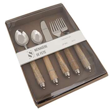 Natural Bark Wood Style Handle Place Setting Flatware (Set of 5)