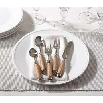 Natural Bark Wood Style Handle Place Setting Flatware (Set of 5)