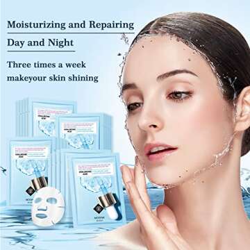 Face Mask Skin Care Hydrating Anti Aging Facial Mask Hyaluronic Acid Sheet Pack Deep Moisturizing Hydration Facemask Sheets for Women SkinCare Beauty Smoothing Rejuvenating Growing Gifts10 Sheets