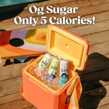 Juni Sparkling Tea with Adaptogens, Zero Sugar, 5 Calories, Organic Adaptogen Drink with Natural Caffeine from Green Tea, Vegan, Peach, 12 Fl Oz Cans (12-Pack)