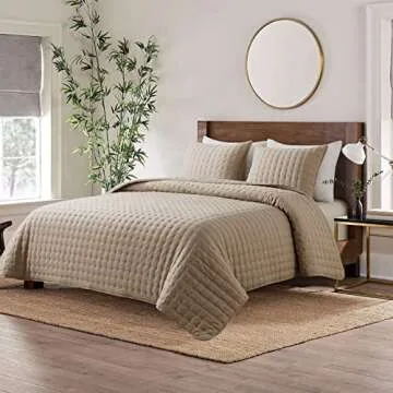 WDCOZY Beige Twin Quilt Set with Pillow Sham for All Seasons