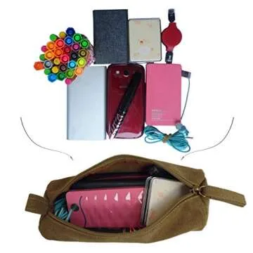 Durable Enyuwlcm Canvas Pencil Case - Khaki, Compact Storage