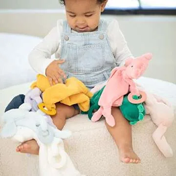 Bella Tunno Teether Buddy – Soft, Plush Baby Lovey with Textured Baby Teether Toy and Gentle Rattling Head, Comforts and Brings Teething Relief, Colorful Animal-Themed Baby Teething Toys (Pig)