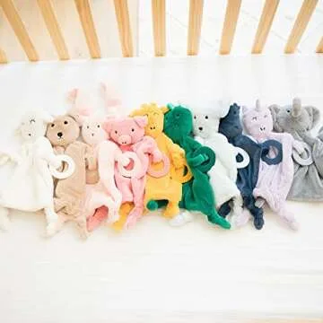 Bella Tunno Teether Buddy – Soft, Plush Baby Lovey with Textured Baby Teether Toy and Gentle Rattling Head, Comforts and Brings Teething Relief, Colorful Animal-Themed Baby Teething Toys (Pig)