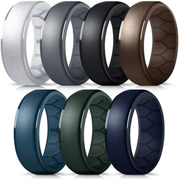 Forthee Silicone Wedding Ring for Men, Breathable Airflow Inner Curve, Mens' Rubber Wedding Engageme...