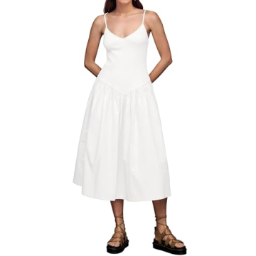 MISSACTIVER Spaghetti Strap Maxi Dress for Women Sleeveless V Neck Knit Patchwork Dresses Summer Flo...