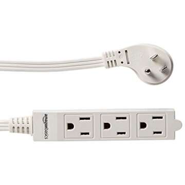 Amazon Basics Rectangular Indoor Extension Cord Power Strip - 6-Foot, 3-Prong ,Flat Plug, Grounded - 13 Amps, 1625 Watts, 125 VAC - 2-Pack, White