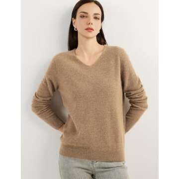 Chanyarn 100% Pure Cashmere Women's Sweater V-Neck Long Sleeve 2024 Fall Winter Warm Soft Knit Pullover (Tan,M)