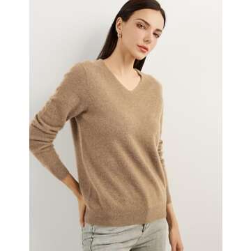 Chanyarn 100% Pure Cashmere Women's Sweater V-Neck Long Sleeve 2024 Fall Winter Warm Soft Knit Pullover (Tan,M)