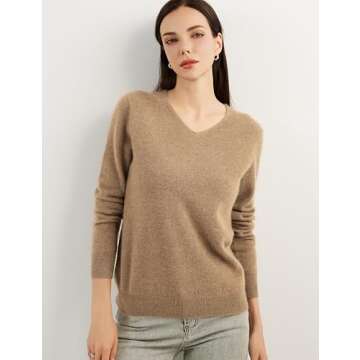 Chanyarn 100% Pure Cashmere Women's Sweater V-Neck Long Sleeve 2024 Fall Winter Warm Soft Knit Pullover (Tan,M)