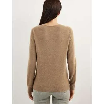 Chanyarn 100% Pure Cashmere Women's Sweater V-Neck Long Sleeve 2024 Fall Winter Warm Soft Knit Pullover (Tan,M)