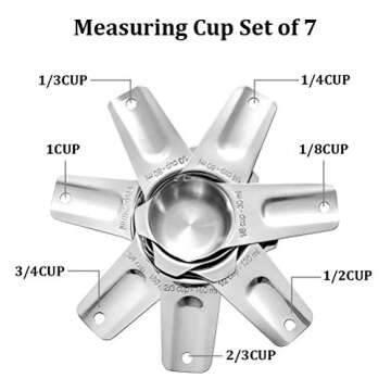 Measuring Cups Stainless Steel 7 Piece Stackable Set for Dry or Liquid Ingredients Measurement - Kit...