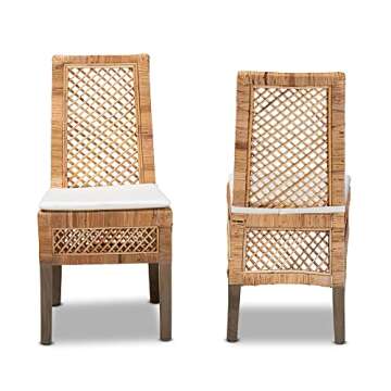 bali & pari Argos Modern Bohemian Natural Rattan 2-Piece Dining Chair Set