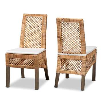 bali & pari Argos Modern Bohemian Natural Rattan 2-Piece Dining Chair Set