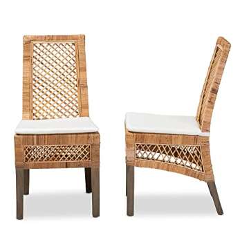 bali & pari Argos Modern Bohemian Natural Rattan 2-Piece Dining Chair Set