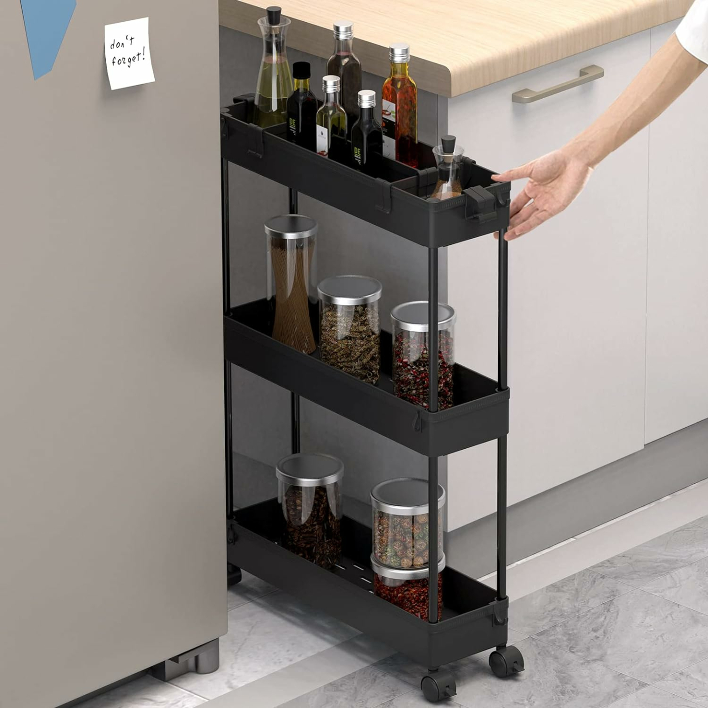 Slim 3 Tier Rolling Storage Cart for Home Use