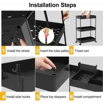 Slim 3 Tier Rolling Storage Cart for Home Use
