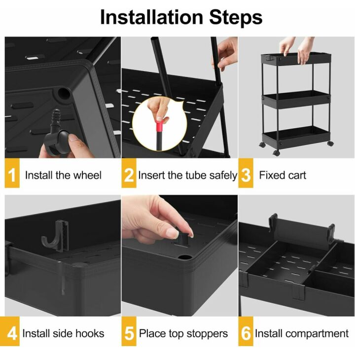 Slim 3 Tier Rolling Storage Cart for Home Use