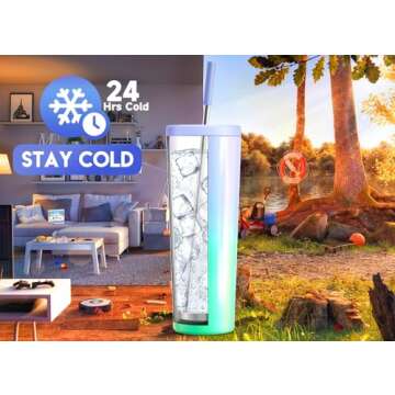 Meoky 30 oz Insulated Tumbler with Lid and Straw, Stainless Steel Vacuum Insulated Tumbler, Keeps Co...