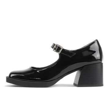 Soda Lance ~ Women Fashion Classic Mary Jane Pump Rounded Square Toe Low Block Heel Shoe (9, Black P...