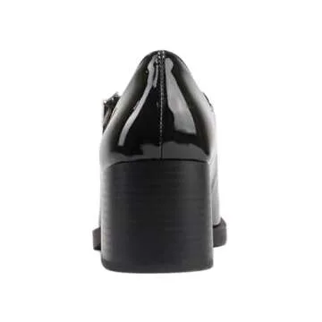 Soda Lance ~ Women Fashion Classic Mary Jane Pump Rounded Square Toe Low Block Heel Shoe (9, Black PAT, Numeric_9)