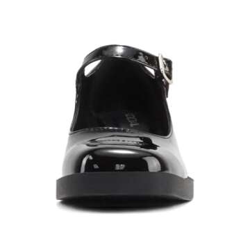 Soda Lance ~ Women Fashion Classic Mary Jane Pump Rounded Square Toe Low Block Heel Shoe (9, Black PAT, Numeric_9)