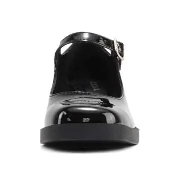 Soda Lance ~ Women Fashion Classic Mary Jane Pump Rounded Square Toe Low Block Heel Shoe (9, Black PAT, Numeric_9)