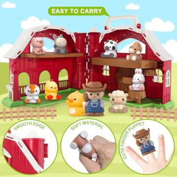Farm Animals Big Barn Toy for 1 2 3 Year Old, Toddler Educational Montessori Toys, Farm Pretend Playset with Barn & Farmer, Christmas Birthday Easter Gift for Toddler Baby Boys Girls 1-3 Years