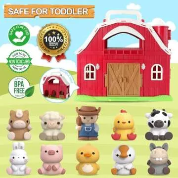 Farm Animals Big Barn Toy for 1 2 3 Year Old, Toddler Educational Montessori Toys, Farm Pretend Playset with Barn & Farmer, Christmas Birthday Easter Gift for Toddler Baby Boys Girls 1-3 Years