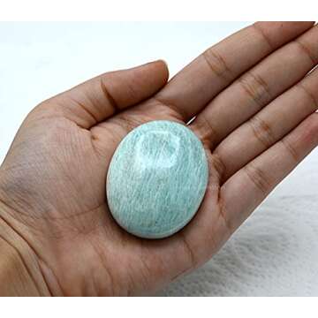 Amazonite Crystals and Healing Stones - Large Palm Stone Crystals Piedra - Crystal for Good Luck, Balanced Positive Energy, Meditation - Unique Stocking Stuffers and Birthday Gifts for Women, Men