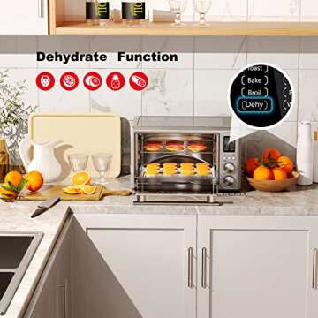 Galanz GT12SSDAN18 Digital Fry & Rotisserie Combo 8-in-1 Air Fryer Toaster, Convection Oven with Pizza & Dehydrate, 4 Accessories Included, 1800W, 26 Quart Large, Stainless Steel, 30L, 2 knobs