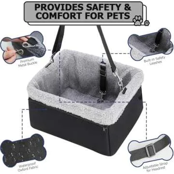 NOVOLAB Dog Car Seat for Small Dogs Under 20lbs, Dog Booster Seat with Metal Frame Construction Double-Layer Oxford Puppy Car Seats with Safety Leash Perfect for Small Pets Dogs Cats