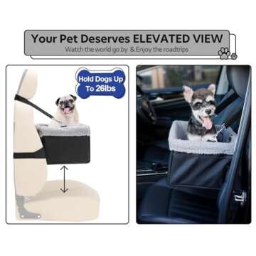 NOVOLAB Dog Car Seat for Small Dogs Under 20lbs, Dog Booster Seat with Metal Frame Construction Double-Layer Oxford Puppy Car Seats with Safety Leash Perfect for Small Pets Dogs Cats