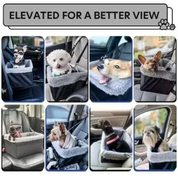 NOVOLAB Dog Car Seat for Small Dogs Under 20lbs, Dog Booster Seat with Metal Frame Construction Double-Layer Oxford Puppy Car Seats with Safety Leash Perfect for Small Pets Dogs Cats