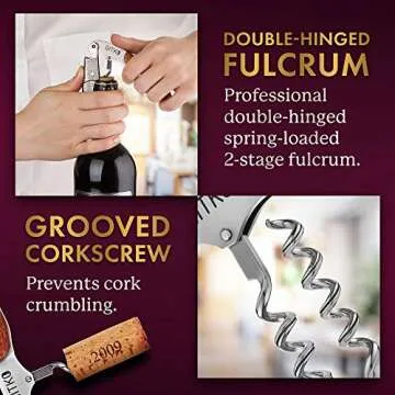 Wine Opener & Waiters Corkscrew-With a Comfortable Rosewood handle – Wine And Beer Bottle Opener For Bartenders, Waiters, –With A Wine Key Foil Cutter - With a Nice Pouch Included