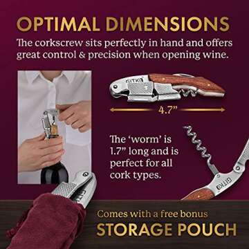 Wine Opener & Waiters Corkscrew-With a Comfortable Rosewood handle – Wine And Beer Bottle Opener For Bartenders, Waiters, –With A Wine Key Foil Cutter - With a Nice Pouch Included