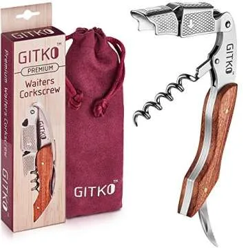 Wine Opener & Waiters Corkscrew-With a Comfortable Rosewood handle – Wine And Beer Bottle Opener For Bartenders, Waiters, –With A Wine Key Foil Cutter - With a Nice Pouch Included