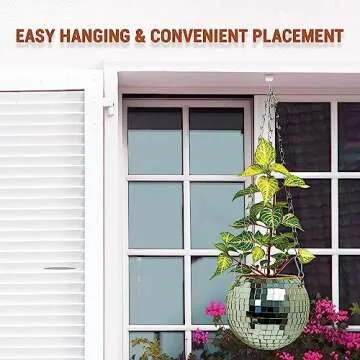 World of Nature Hanging Disco Ball Planter - Disco Planter with Chain & Macramé Rope, Disco Ball Plant Hanger & Hanging Planter for Outdoor Plants - Silver 6 Inch