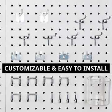 Azar Displays, 900945-WHT, 70 Piece Pegboard Organizer, Wall Mount Peg Board Combination Panel Kit for Bedroom, Craft Room, Study, Office or Garage, Assorted Accessories Hooks and Bins, 27"x22", White