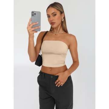 Trendy Queen Womens 3 Pack Tube Tops Crop Going Out Strapless Basic Backless Bandeau Bra Summer Outfits 2025 White Black Apricot M