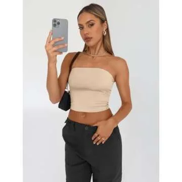 Trendy Queen Womens 3 Pack Tube Tops Crop Going Out Strapless Basic Backless Bandeau Bra Summer Outfits 2025 White Black Apricot M