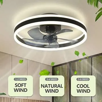 AHAWILL Fandelier Ceiling Fans with Lights and Remote,Modern Flush Mount Ceiling Fan with Light 6 Speeds Timing,Low Profile Ceiling Fans for Bedroom,Study,Dining Room,etc.(19.7" Black)
