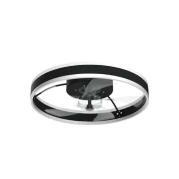 AHAWILL Fandelier Ceiling Fans with Lights and Remote,Modern Flush Mount Ceiling Fan with Light 6 Speeds Timing,Low Profile Ceiling Fans for Bedroom,Study,Dining Room,etc.(19.7" Black)