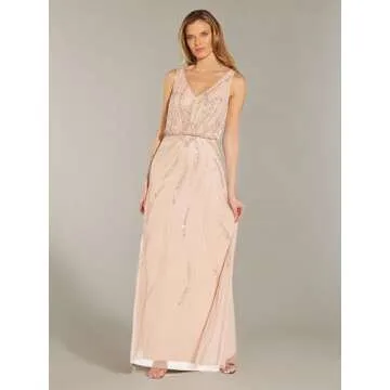 Adrianna Papell Women's Beaded Blouson Dress, Blush, 8
