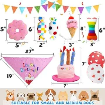 lilfrd Dog Birthday Toys, Birthday Gift for Dogs, Happy Birthday Dog Toy Girl, Squeaky Plush Birthday Cake Hat Bandana for Dog Birthday Party, Birthday Gift for Small & Medium Dog, 9 Pack Pink