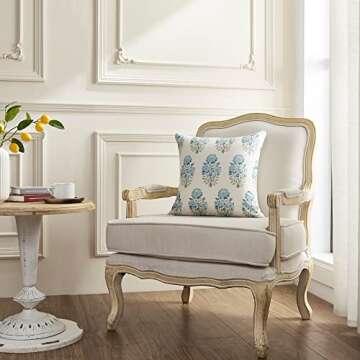 BLESFEST Pack of 2, Blue Floral Pillow Cover 18 x 18 Inch Mughal Flower Throw Pillow Cover Linen Farmhouse Pillow Case Cushion Covers for Sofa Couch Living Room