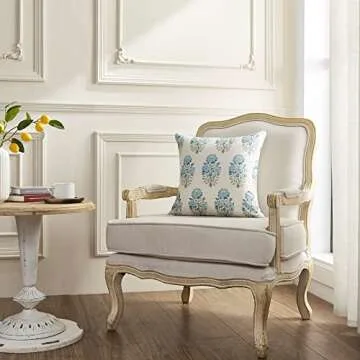 BLESFEST Pack of 2, Blue Floral Pillow Cover 18 x 18 Inch Mughal Flower Throw Pillow Cover Linen Farmhouse Pillow Case Cushion Covers for Sofa Couch Living Room